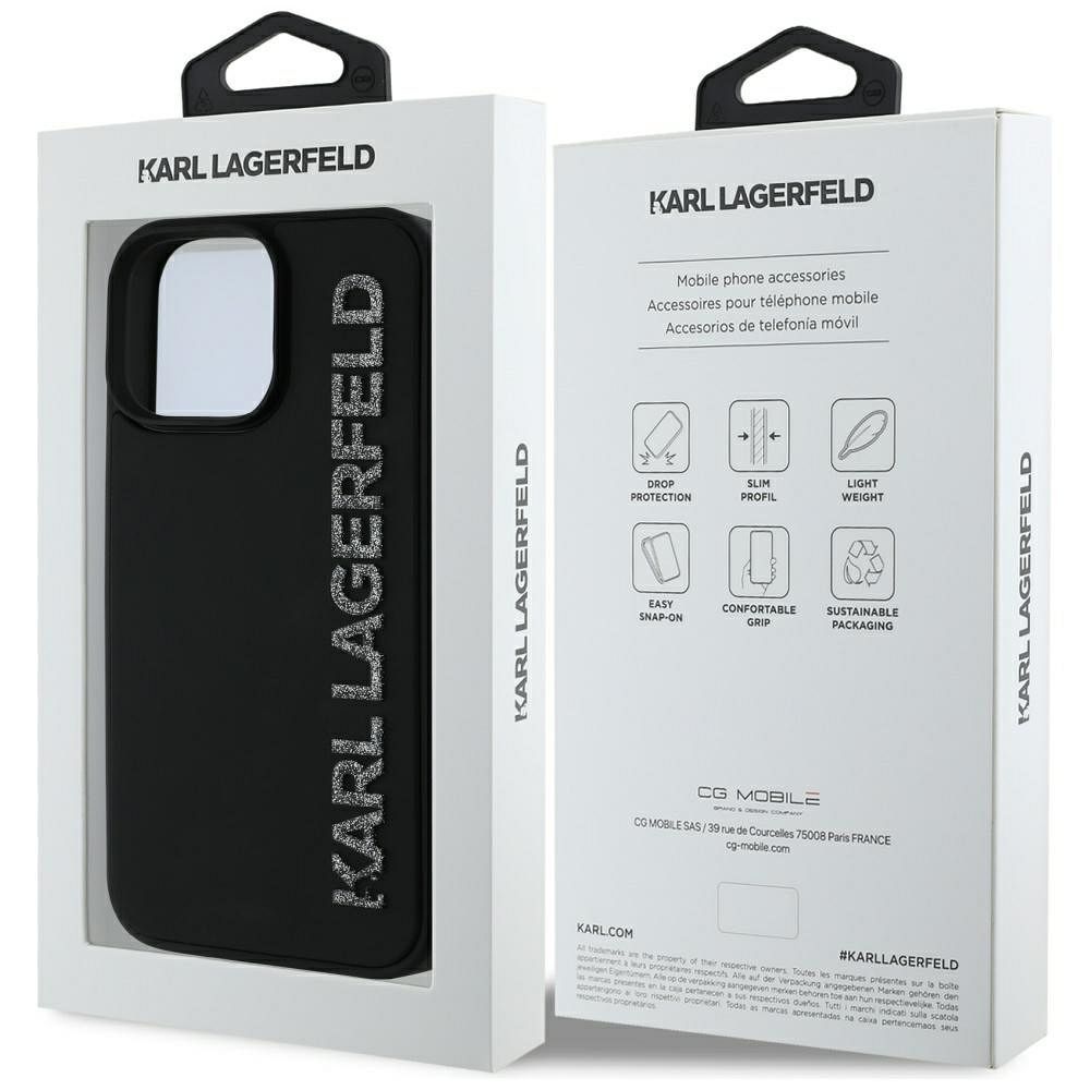 KARL LAGERFELD pouzdro pro IPHONE 16 KLHCP16SRBKGVCK (3D Rubber Elongated Glitter) černé