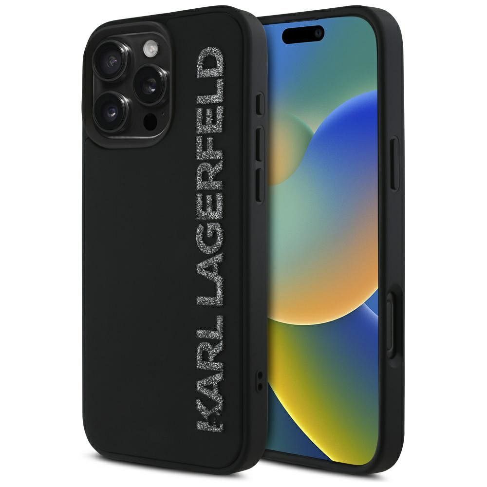 KARL LAGERFELD pouzdro pro IPHONE 16 Pro KLHCP16LRBKGVCK (3D Rubber Elongated Glitter) černé